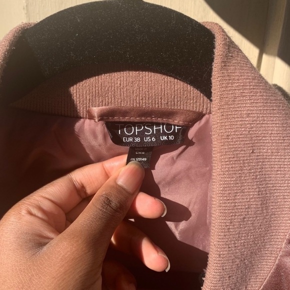 Topshop Rose Gold Bomber Jacket Satin Finish - Picture 3 of 5